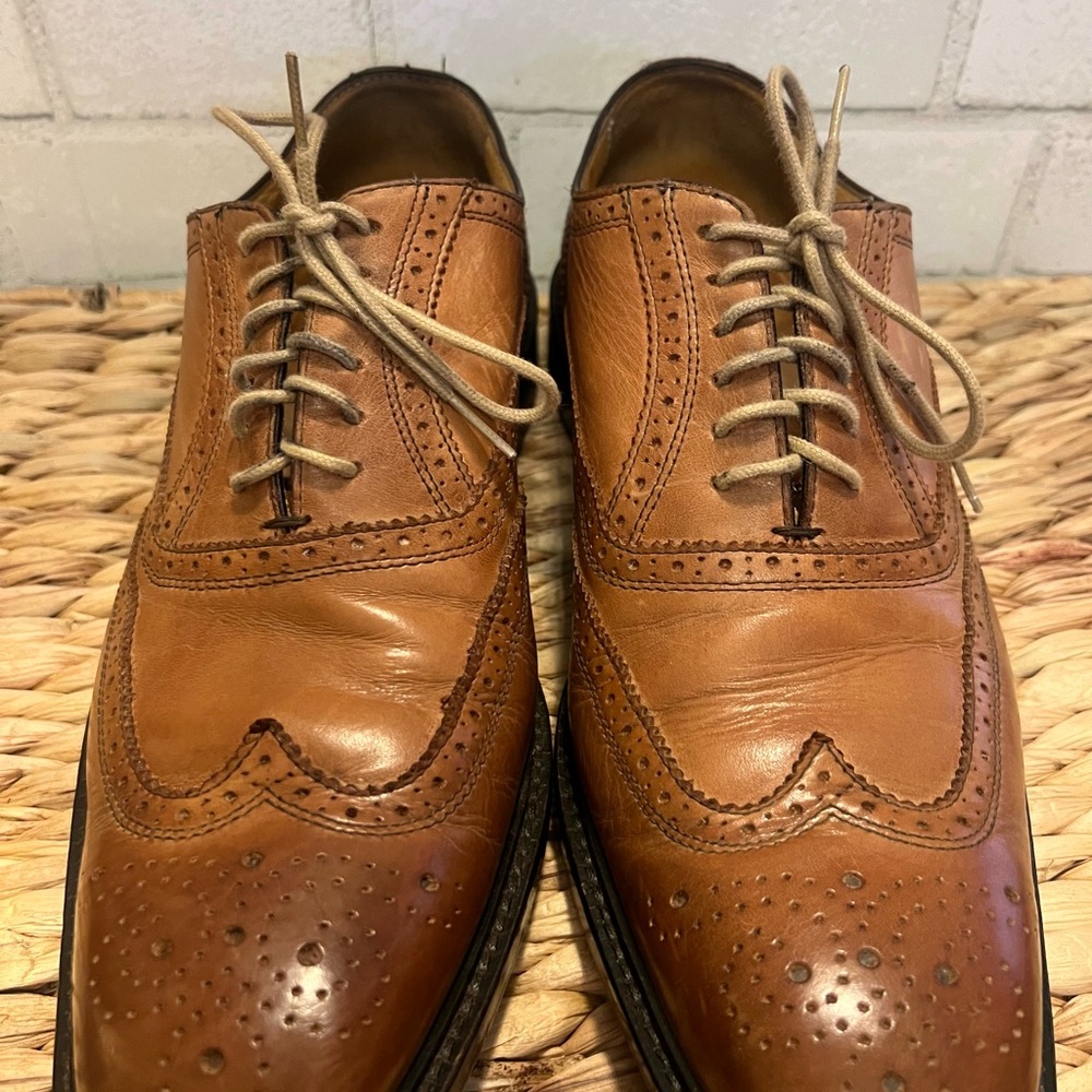 Mercanti Fiorentini 6650 Mens Tan Leather Wingtip‎ Oxford Dress Shoes Italy 10.5
